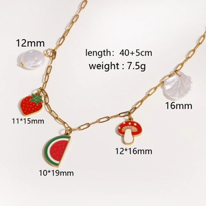 Gold titanium necklace with fruit pendants like strawberry and watermelon, 40+5cm length