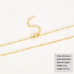 18k gold plated copper satellite chain necklace with beads, 45+5cm length with lobster clasp
