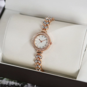Rose gold mermaid watch with crystal leaf bracelet in a premium gift box set