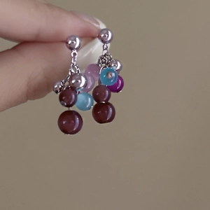 Elegant opal tassel earrings with silver needles and colorful beaded metal chains