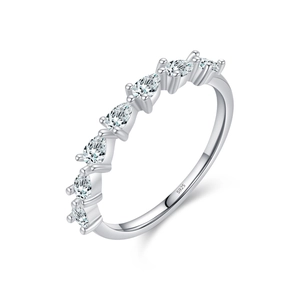 Elegant S925 silver ring featuring seven sparkling pear-cut diamonds in a row design