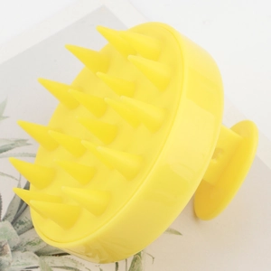 Bright yellow 19-teeth silicone scalp massager brush for deep cleaning hair care