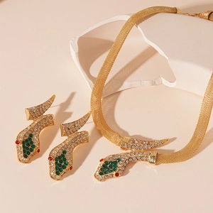 Snake Necklace Gold Alloy Rhinestone Mesh Chain Statement Jewelry For Women Exaggerated Animal Pendant Clavicle Link