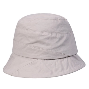 Breathable washed cotton bucket hat in beige featuring unique layered stitching design