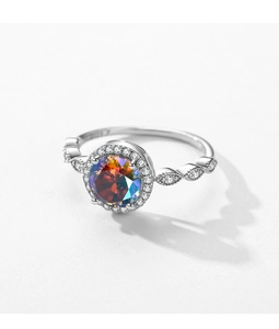 Macro detail of S925 sterling silver ring showing the hallmark and iridescent main stone