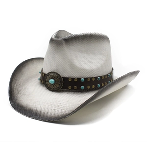 Western cowboy hat with turquoise leather band and vintage gradient finish on white base