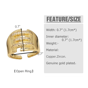 Detailed size specifications for gold plated bear ring with zircons and 1.7cm diameter