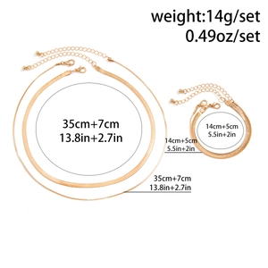 Detailed size specifications for gold snake bone chain necklaces and bracelets set