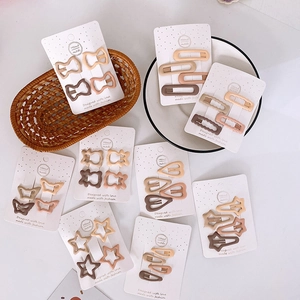 Korean Style Hollow Frosted Matte Hairpins Milk Tea Color Geometric Heart Star Animal Shape BB Clips Hair Accessories For Women Girls
