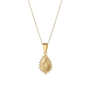 Collier vintage de style byzantin doré avec un pendentif ovale en forme de goutte d'eau