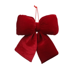 Red velvet Christmas bow pendant for holiday tree decoration on white background