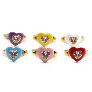 Heart Enamel Adjustable Open Ring Copper Gold Plated With Heart Zircon Colorful Fashion Jewelry For Women