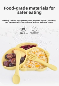 Cloud-shaped silicone suction plate set with spoon and fork for baby mealtime use