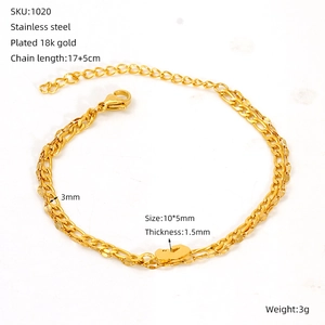 Detailed measurements of double-layer 18k gold plated stainless steel chain bracelet