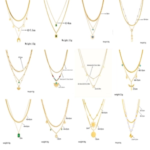 Multilayer stainless steel gold necklace set with star, pearl and tree pendants