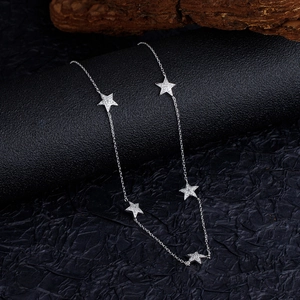 Elegant S925 sterling silver necklace with five sparkling star-shaped crystal pendants