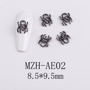 Detailed macro view of 8.5x9.5mm gunmetal spider charms for dark style nail art