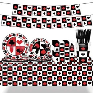 Poker party set featuring casino-themed plates, cups, napkins, and tablecloth