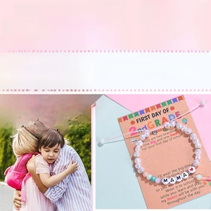 Ensemble de bracelets en perles Mama et Mini avec cordon tissé rose ajustable