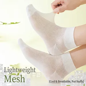 Men's white mesh low cut socks with cooling fabric and breathable elastic texture