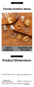 Detailed view of gold and silver moon star rings on a luxury wooden jewelry stand