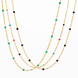 Stainless Steel Beaded Necklace Bohemian Colorful Enamel Drip Oil Fine Chain Retro Jewelry For Women