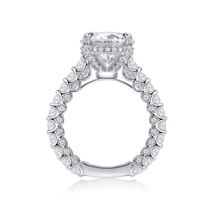 Luxurious S925 silver ring featuring a 5-carat round moissanite with diamond accents