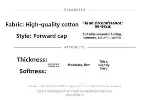 Size chart showing premium cotton leopard flat cap specifications and parameters