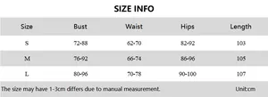 Tableau des tailles pour robe midi sexy à dentelle avec mesures buste taille hanche