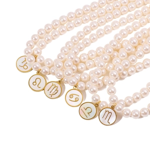 Colliers de perles en acier inoxydable doré 18 carats avec pendentifs 12 signes du zodiaque