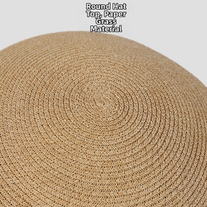 Detailed close-up of the round crown made from premium woven paper straw fabric