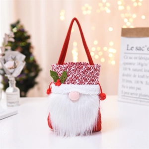 Christmas gnome apple gift bag with plush beard and green leaf accents for holiday decor