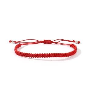 Handmade woven red cord bracelet with adjustable sliding knot and silver metal beads