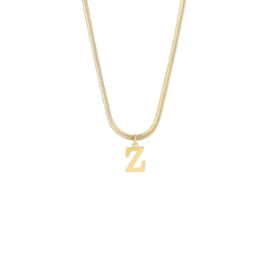 Macro detail of 18K gold snake chain necklace featuring a minimalist capital Z pendant