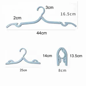 Portable folding clothes hanger in three stages for travel and compact storage