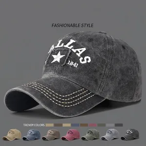 Dallas 1841 Washed Cotton Baseball Cap Retro Distressed Embroidery Adjustable Vintage Sport Hat For Men Women