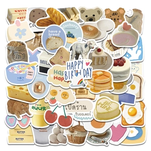 Cute Creamy Food Stickers Waterproof PVC Bread Butter Milk Decals For Scrapbook Laptop Suitcase Journal DIY Decorative Sticker Set