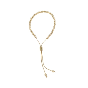 Adjustable gold-plated bead bracelet featuring a drawstring slider and smooth spheres