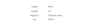 Technical specifications for titanium steel ring including model, weight, and 0.4cm width