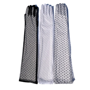 Long polka dot mesh lace gloves in black, white and grey for vintage wedding style
