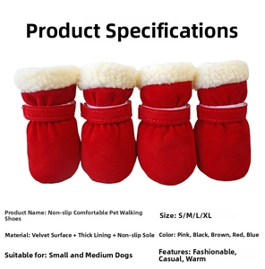 Detail of red dog snow boots with thick white fleece lining and non-slip sole