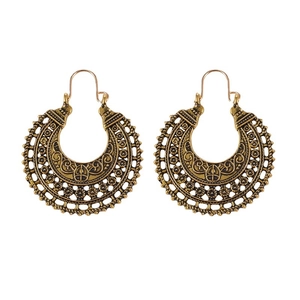 Bohemian vintage hollow carved hoop earrings in antique gold finish for women