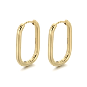 Polished golden oval stainless steel hoop earrings for women with minimalist U-shape design