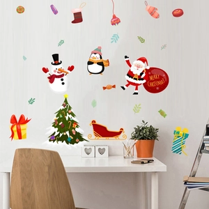 Christmas wall stickers set featuring Santa, snowman and penguin for festive room decoration