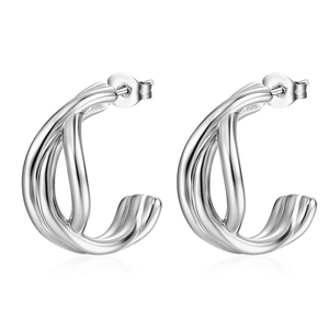 Elegant 18K silver-plated C-shape stainless steel earrings for women in minimalist style