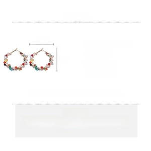 Detail view of colorful pearl wrapped titanium steel hoop earrings with size measurements