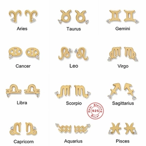 Zodiac Sign Stud Earrings 925 Sterling Silver Minimalist Constellation Jewelry With Zirconia For Women Creative Gift