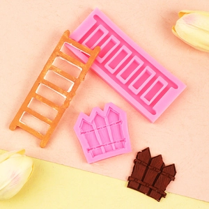 Pink silicone mold set for DIY garden fence and ladder shaped resin or chocolate crafts
