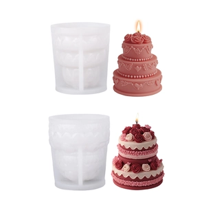 3-tier rose cake candle silicone mold for DIY crafts with detailed lace and heart patterns