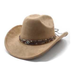 Chapeau de cowboy western classique en daim kaki avec détail pendentif œil bleu
